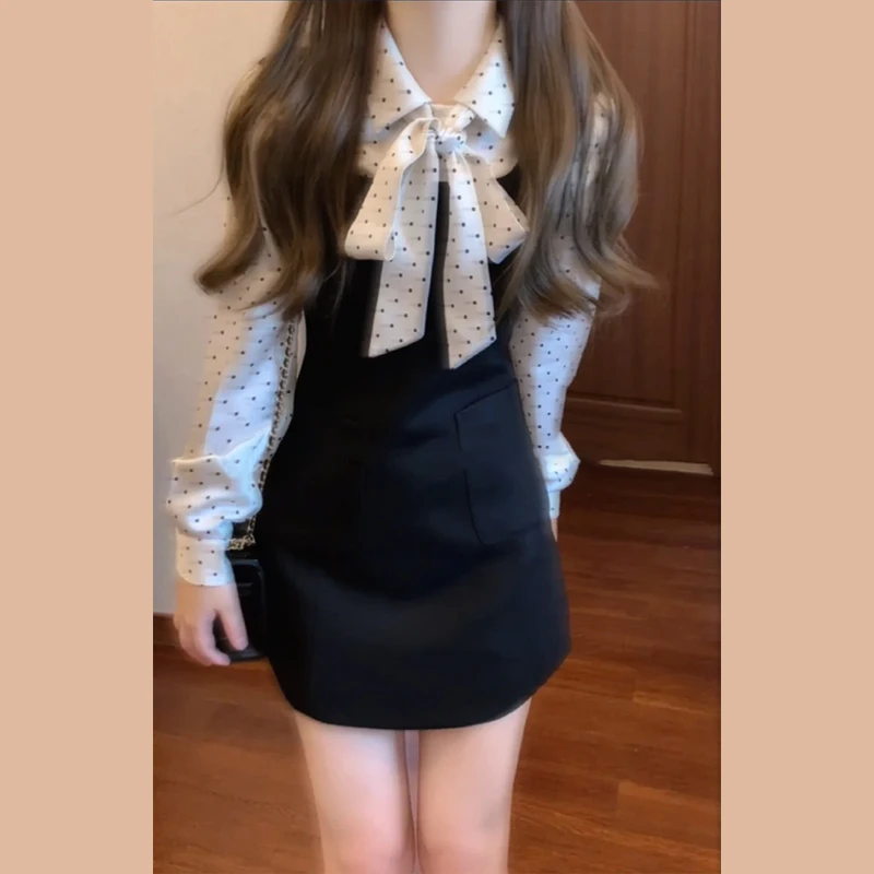 2025早春新款学院风黑色吊带背心连衣裙女绝美穿搭高级感套装5158