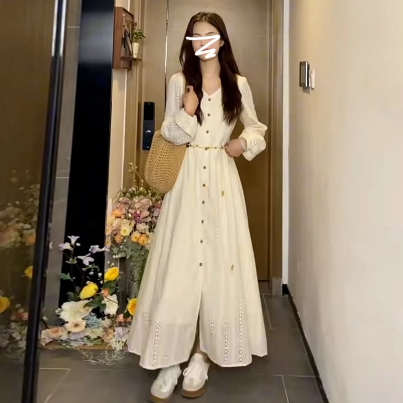 特价法式复古连衣裙女秋冬季2024新款高级感小个子气质长裙5413