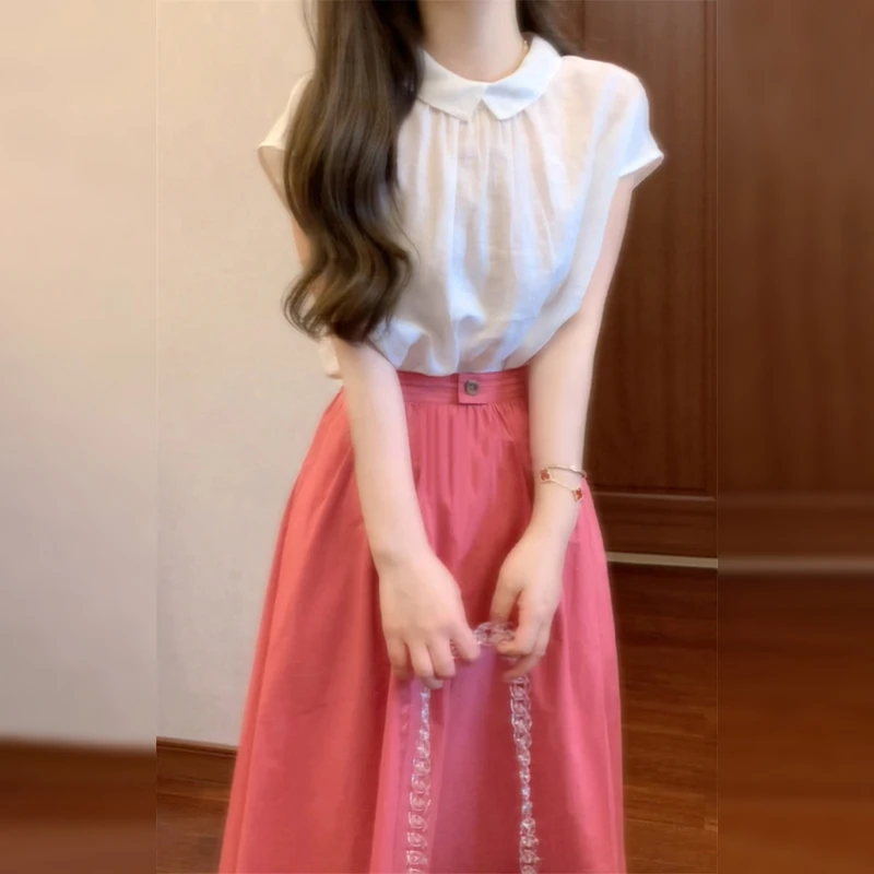 特价娃娃领显瘦气质甜美短袖女衬衫2024夏季新款法式3673