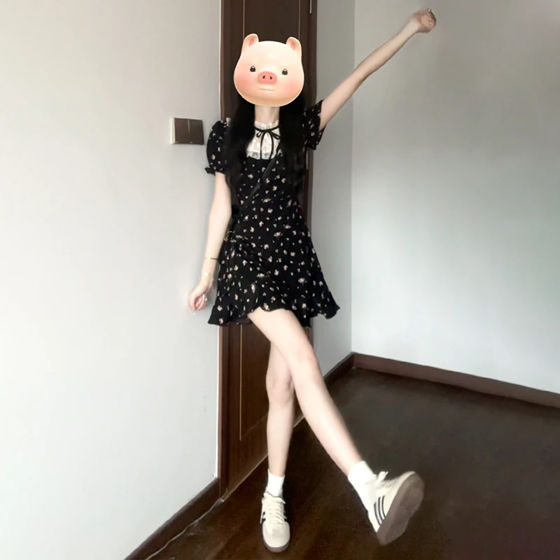 特价碎花连衣裙女2024夏季新款纯欲风气质显瘦蕾丝拼接裙子43753