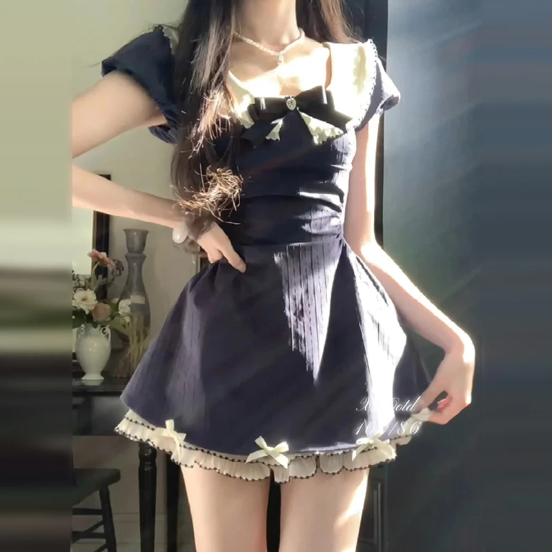 早春2025新款千金风娃娃领蝴蝶结气质连衣裙女设计感短裙4350