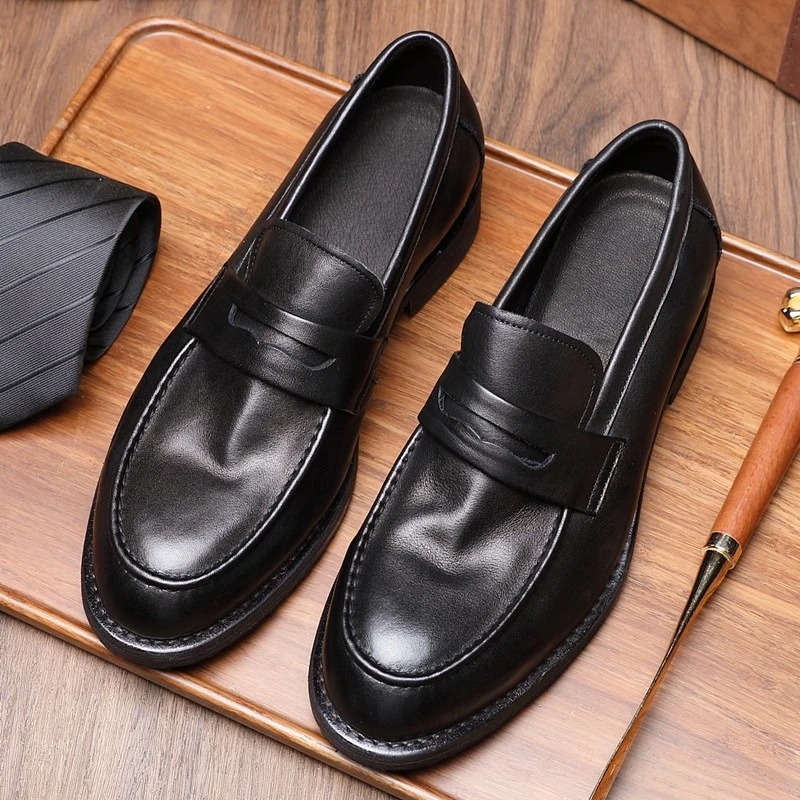 手工真皮底商务休闲皮鞋男士2025年新款夏季一脚蹬英伦透气乐福鞋