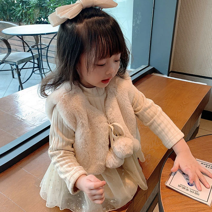 女童网红套装洋气女宝宝冬装儿童时髦加绒针织裙小童公主裙两件套