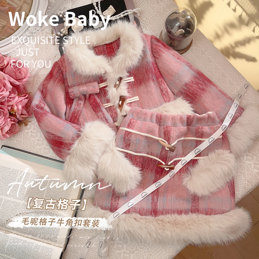 女童秋冬装套装秋冬小香风新款儿童冬装加厚棉服女宝宝套裙两件套