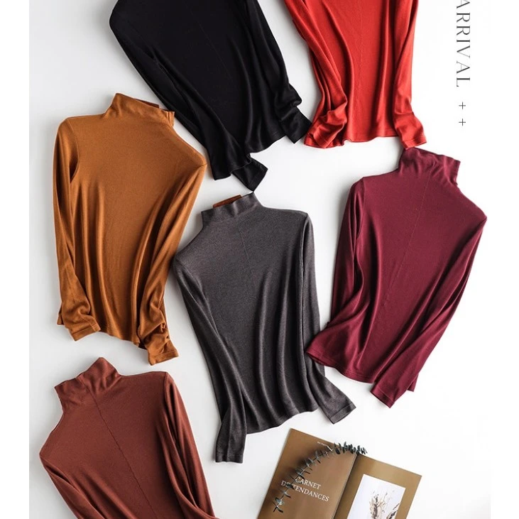 【礼盒款】2023新款美雅碧打底衫女秋冬纯色百搭显瘦保暖中领上衣