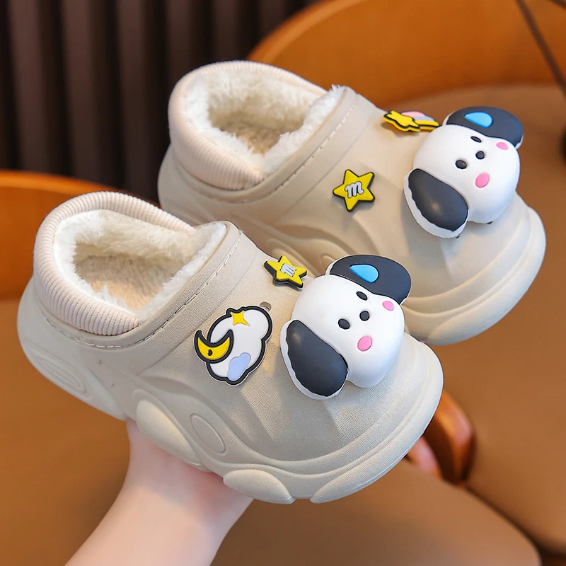 亲子防水儿童棉鞋包跟秋冬季宝宝居家毛拖鞋男童女童防滑棉拖鞋