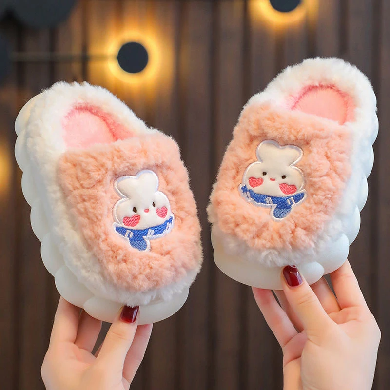 儿童棉拖鞋男女童宝宝可爱兔子软底加厚秋冬保暖防滑厚底棉拖鞋