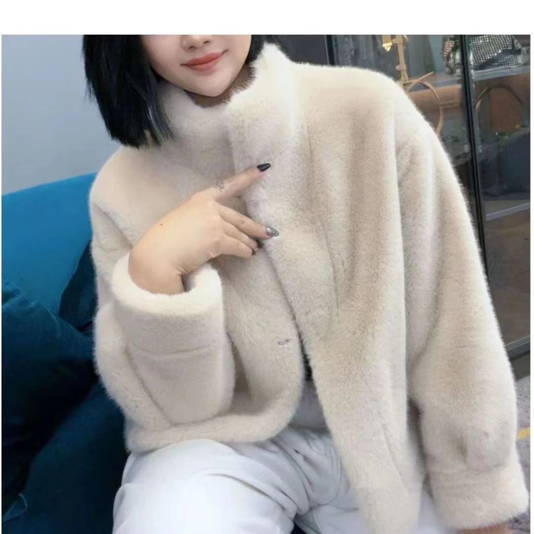 2023新款毛毛绒冬加厚短款欧貂绒立领时尚毛毛外套女网红气质百搭