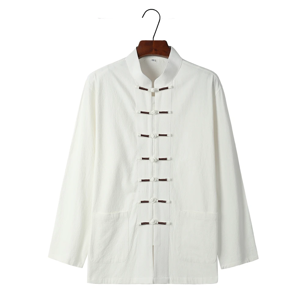 春秋款棉麻中国风唐装长袖缠线盘扣上衣中式复古打底衫中山装