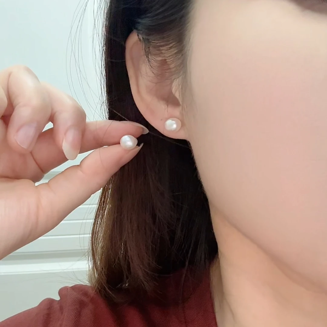 非金属仿珍珠耳饰 银针耳钉女扁圆珍珠睡觉免摘耳环高级气质百搭