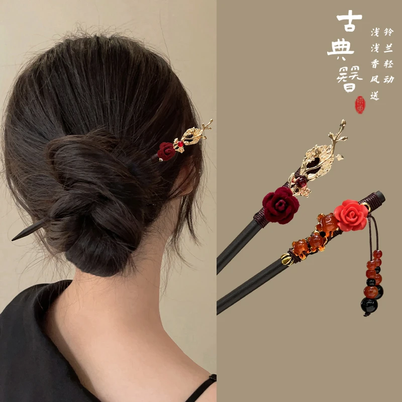 马面裙头饰发簪日常儿童发钗流苏步摇龙年复古中国风成人盘发簪子