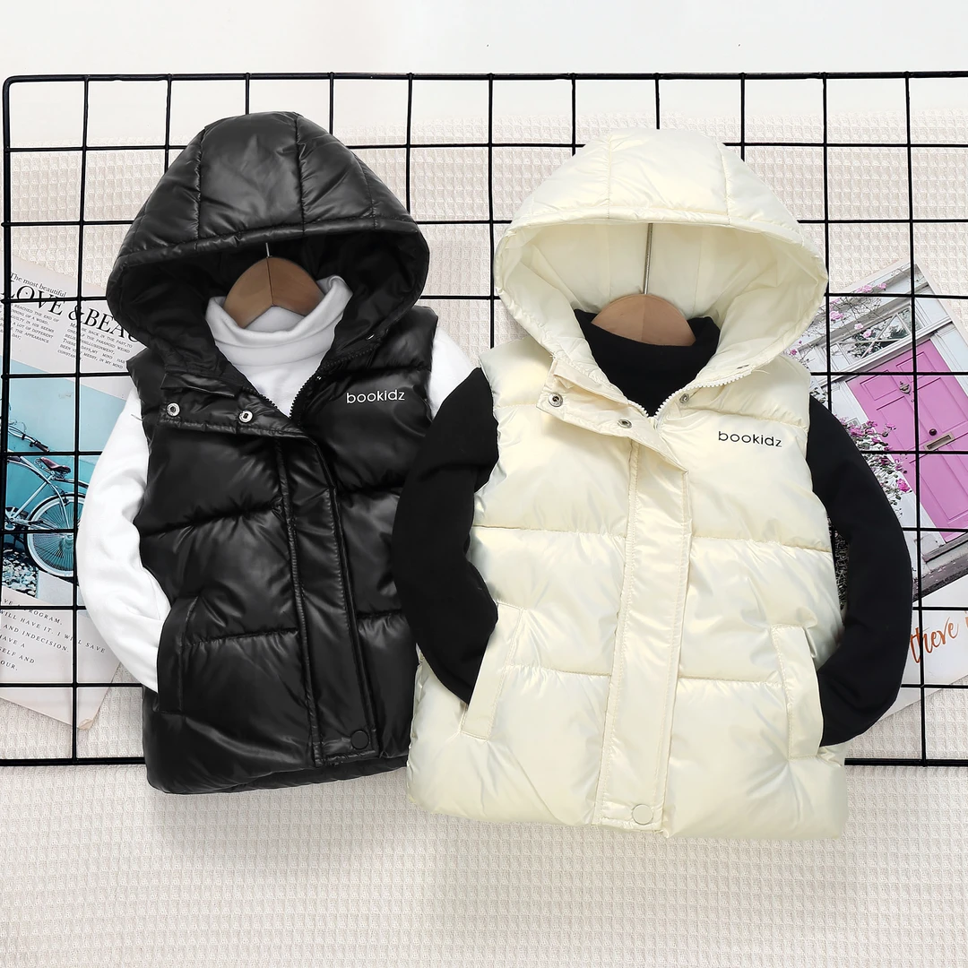 儿童马甲秋冬季加厚男女童宝宝洋气外穿连帽坎肩中大小童免洗棉服