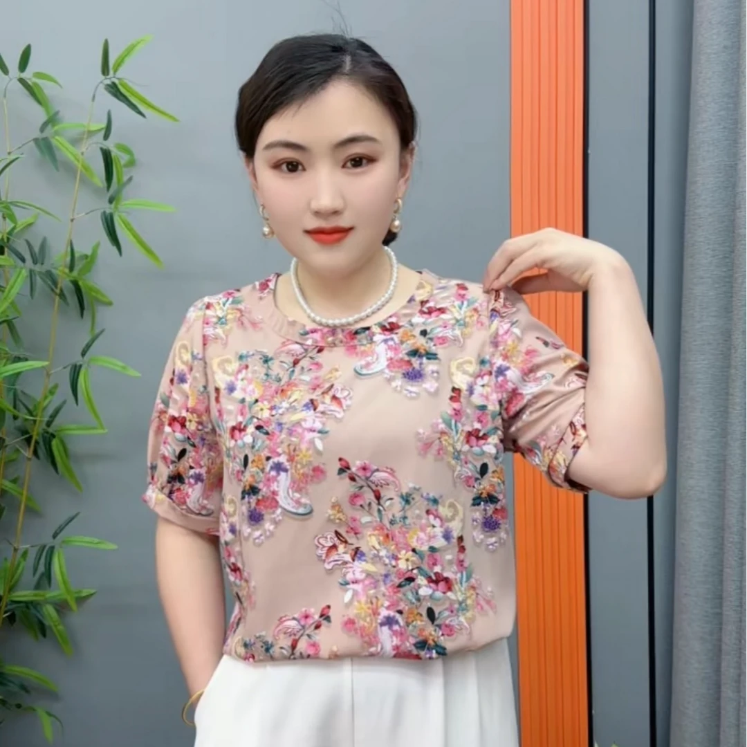 新款中老年夏季短袖圆领T恤打底小衫显瘦上衣妈妈装气质新中式女