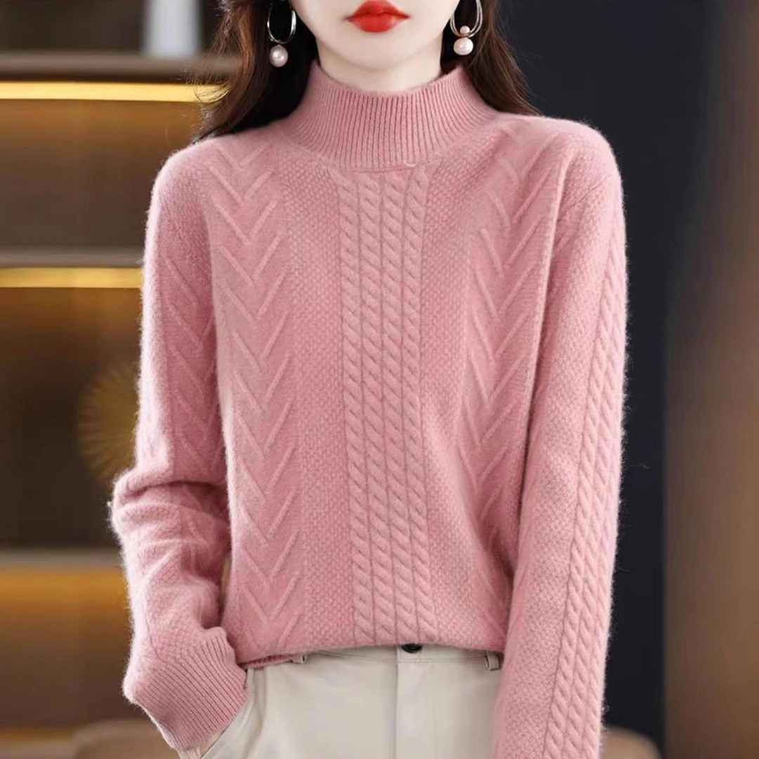 正品时尚衫女2023秋冬新款宽松半高领纯色毛衣加厚保暖打底针织衫