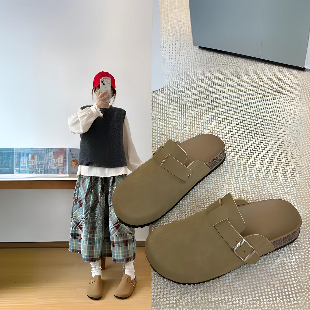 圆头8825-1半拖博肯侧边扣女包头半拖鞋软底防滑外穿舒适休闲