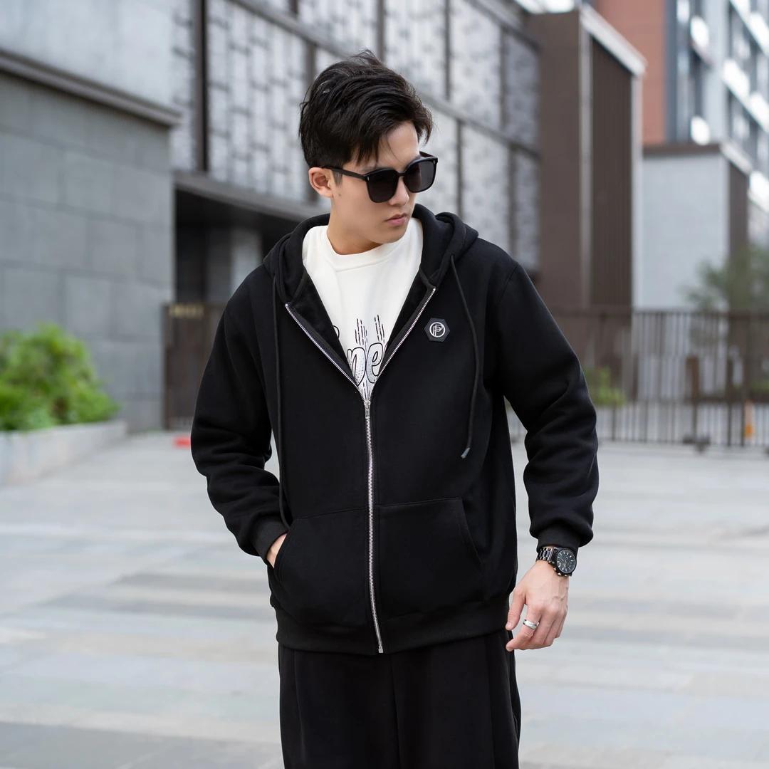 原创拉链款秋冬连帽卫衣加绒百搭时尚潮流248