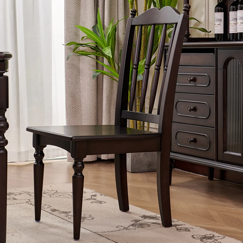 慕家时光美式中古风实木餐椅家用靠背椅法式复古椅子餐厅吃饭座椅