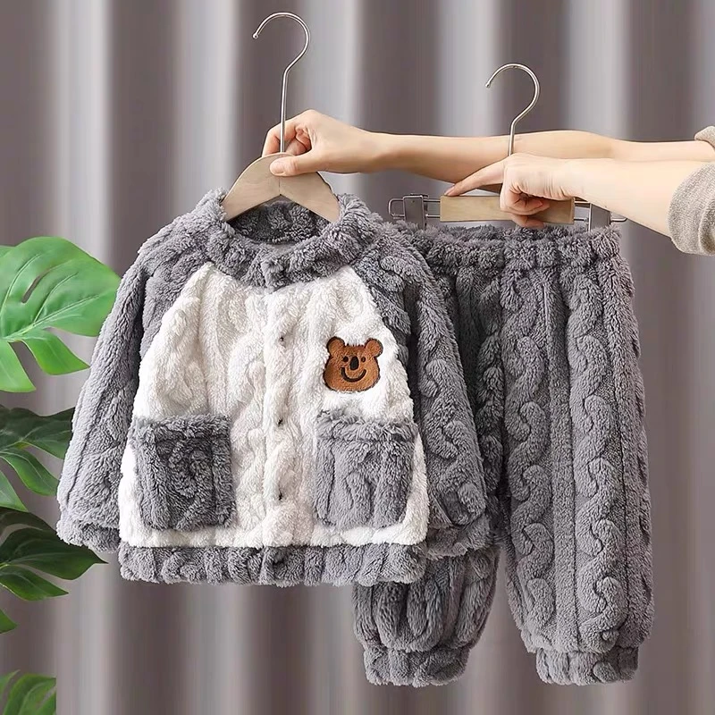 男童睡衣秋冬季珊瑚2024新款儿童男孩法兰绒宝宝加厚家居服