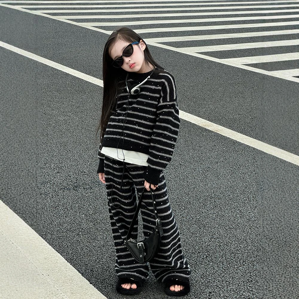 TZ8165【针织毛衣套装】女童套装2024新款秋冬洋气长袖宽松两件套