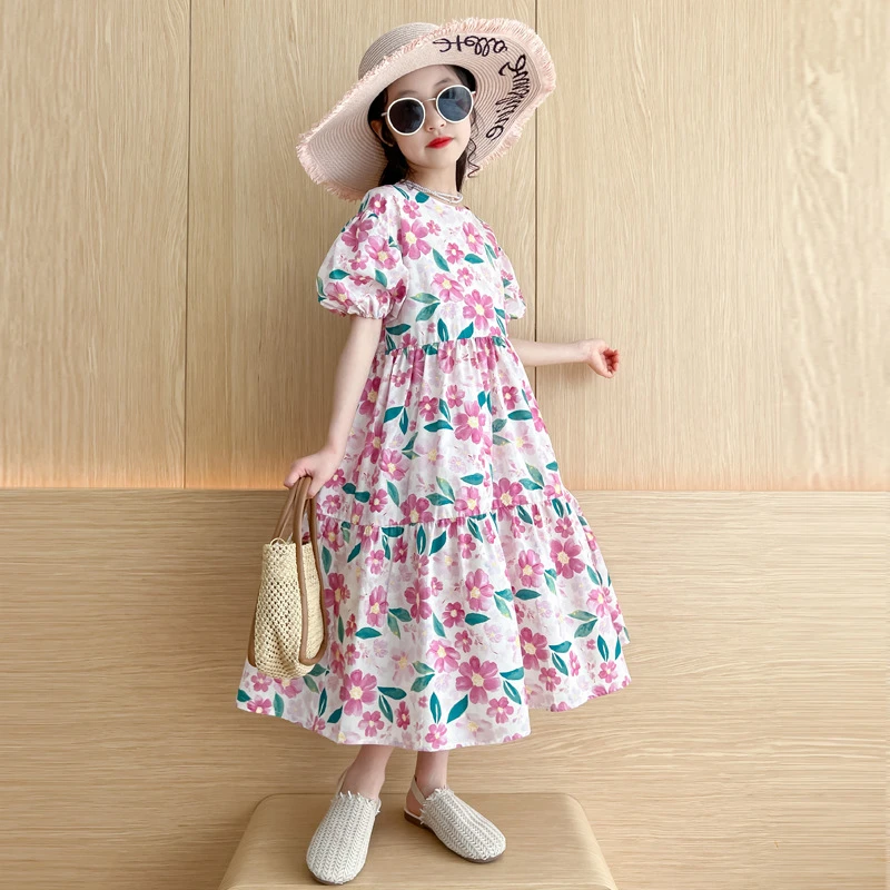 QZ6694女童碎花连衣裙中大童春季裙子洋气春夏装韩版短袖公主裙