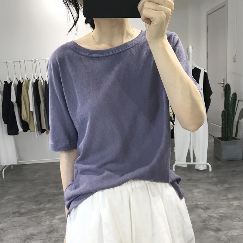 夏新款减龄宽松显瘦纯色韩版短袖雪花棉t恤女休闲打底衫上衣内搭