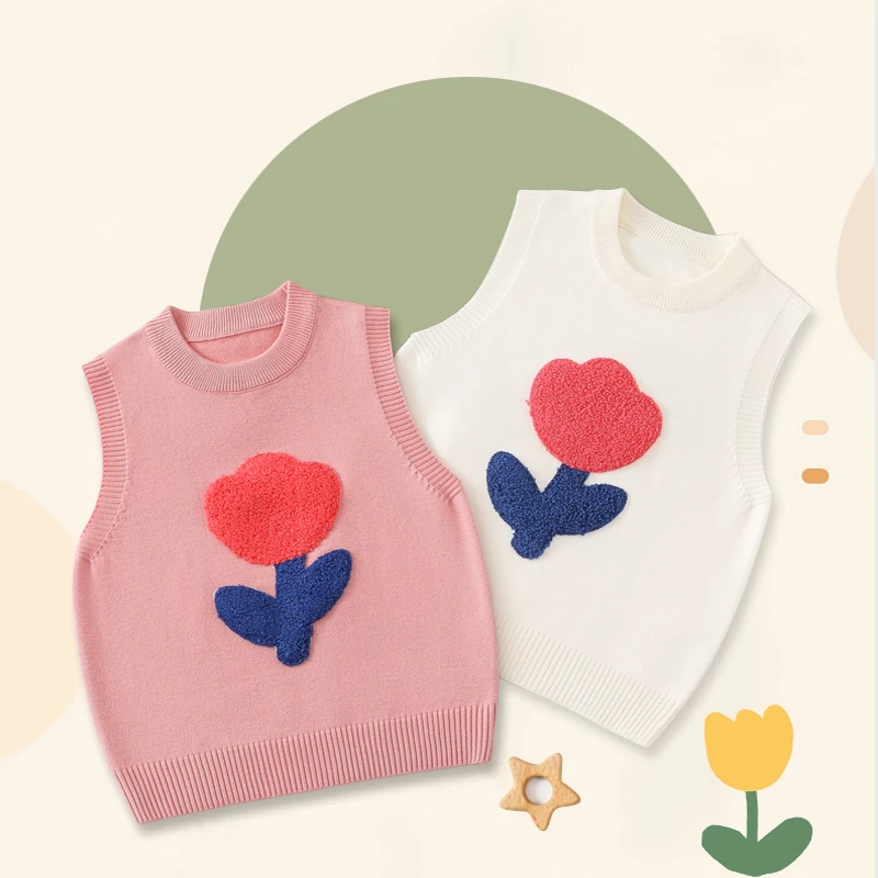儿童小童上衣春季新款提花设计可爱背心上衣圆领洋气渐变丁达尔风