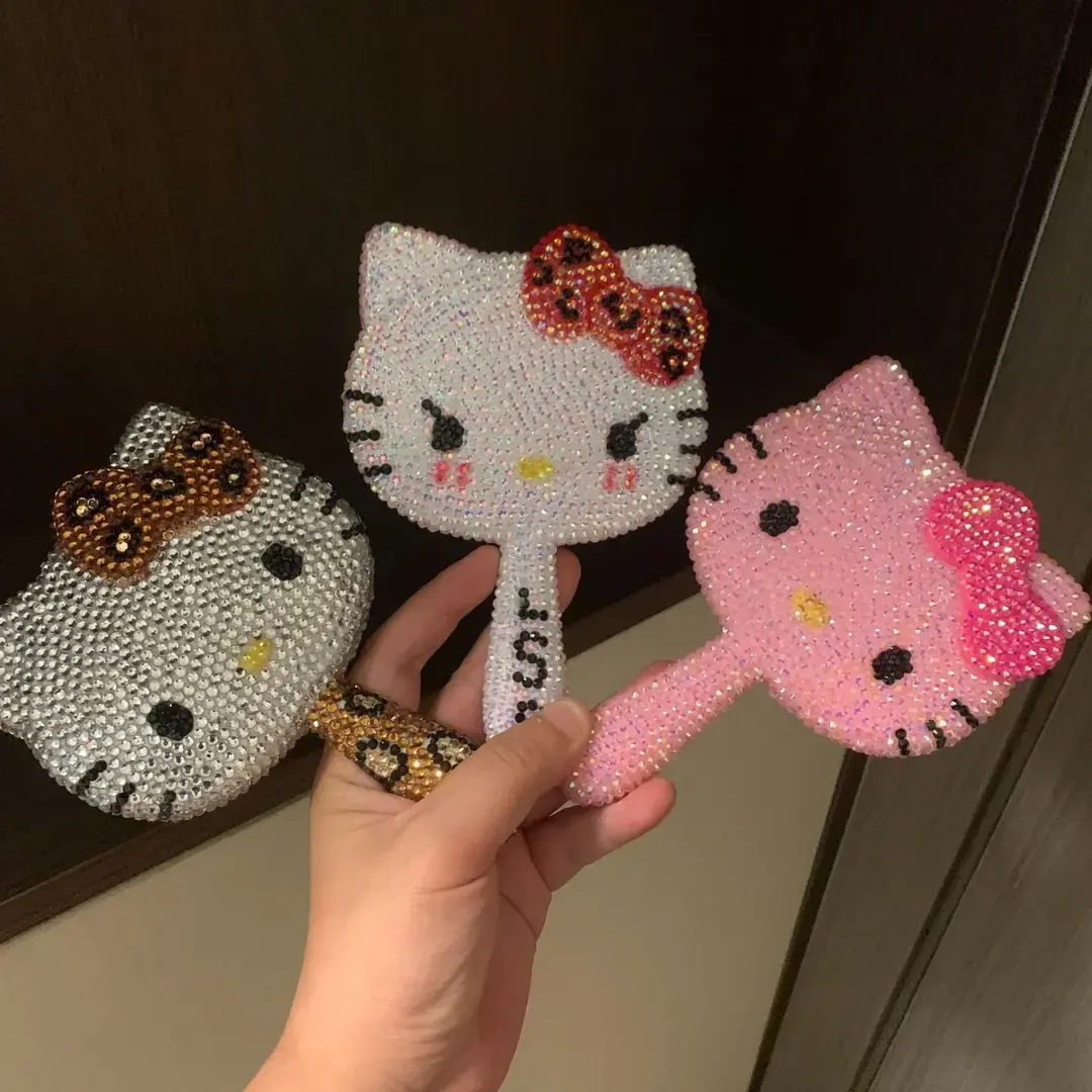 【迷你粘钻镜】hellokitty手持镜DIY豹纹kt镜材料包便携化妆镜MMY