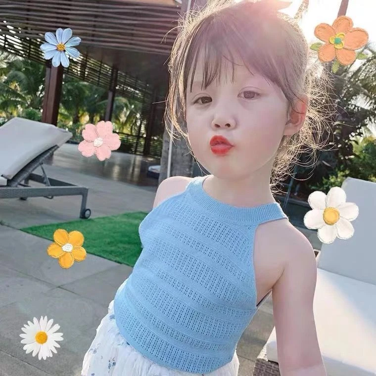 女童吊带背心夏季薄款儿童针织上衣2025新款小童宝宝小女孩衣服