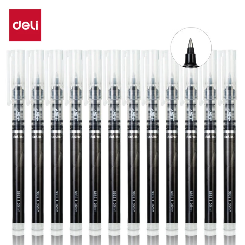 Deli/得力直液式走珠笔 0.5mm子弹头中性笔 黑色 S862 12支/盒