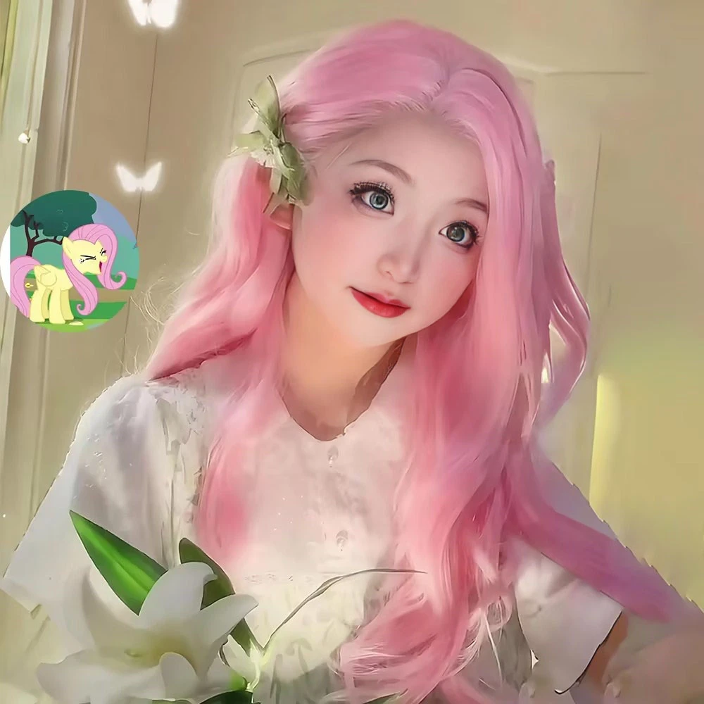 小马宝莉cos卷毛柔柔公主长卷发浅粉色蓬松自然波浪卷甜美全头套