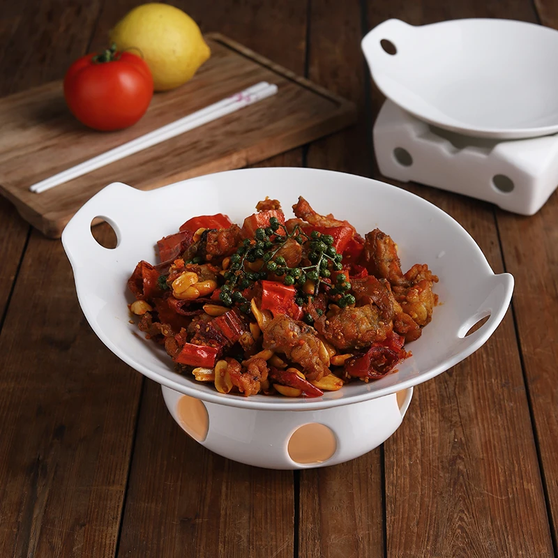 明炉餐具创意保温双耳加热盘子菜盘家用蒸鱼盘饭店陶瓷蜡烛加热炉