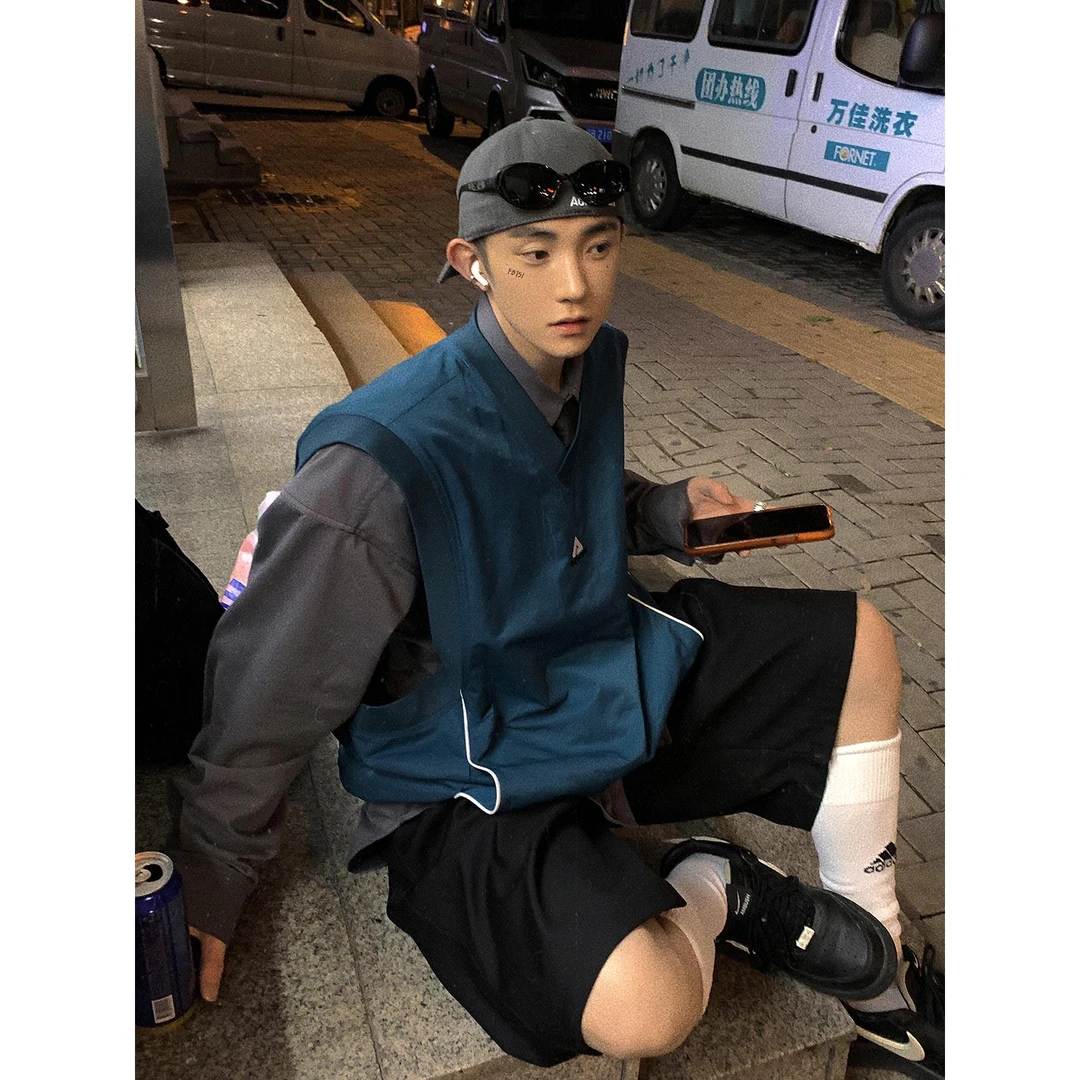 Aurocean 尼龙运动马甲 叠穿小能手复古少年感宽松套头无袖外套