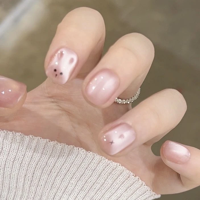 【绵绵小兔】野世纯手工穿戴甲 手绘小兔  粉嫩腮红美甲