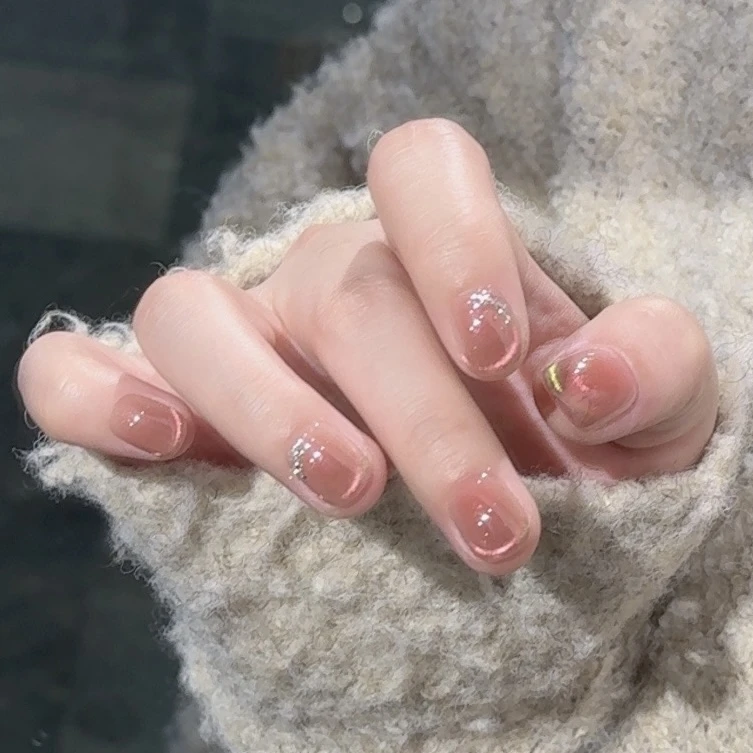 【好久梅见】野世手工穿戴甲 撞色三圈猫眼 精致拼钻粉嫩少女款美甲