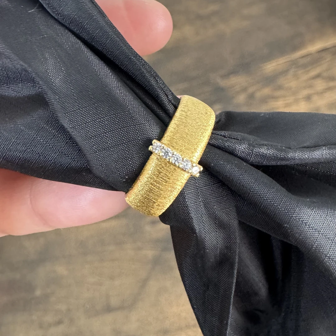 925银锆石戒指 肆声｜法式轻奢925纯银中古意大利拉丝宽窄指环