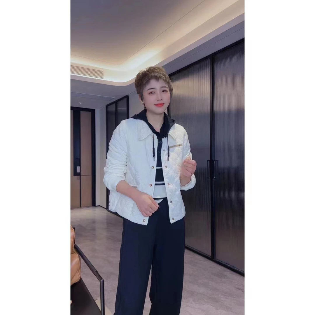 静姐【大气款】冬新款翻领菱形格上档次简约百搭保暖棉服外套  B890