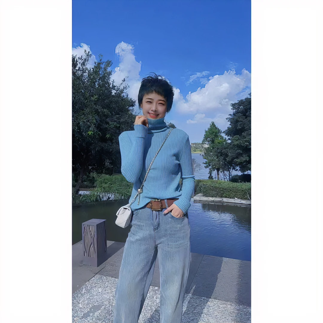 静姐【纯色系】冬季新款堆堆领纯坑条肌理感显瘦弹力针织上衣JYX262