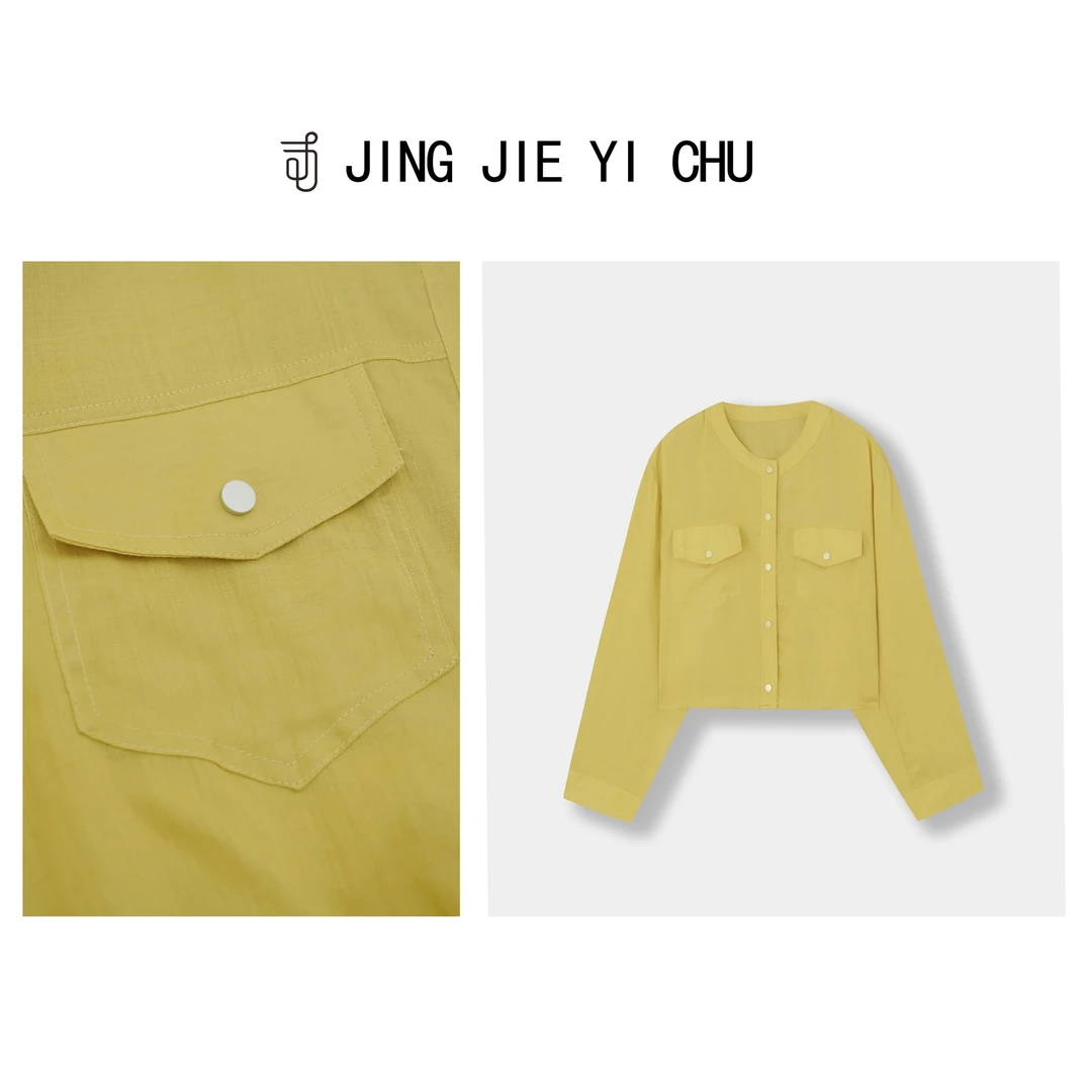 静姐【工装衬衫】圆领洋气短款防晒衣夏季新款高级感长袖宽松Q7X57