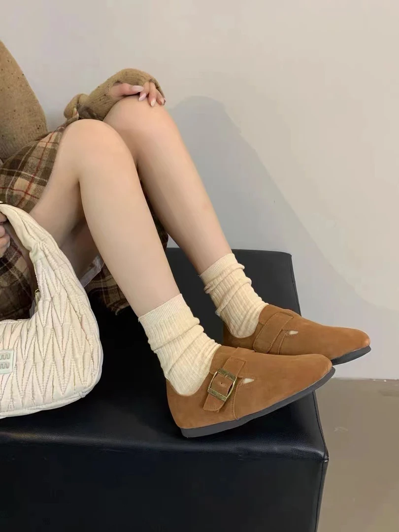 丑萌勃肯鞋2024秋季新款森系平底复古单鞋一脚蹬圆头软底5897