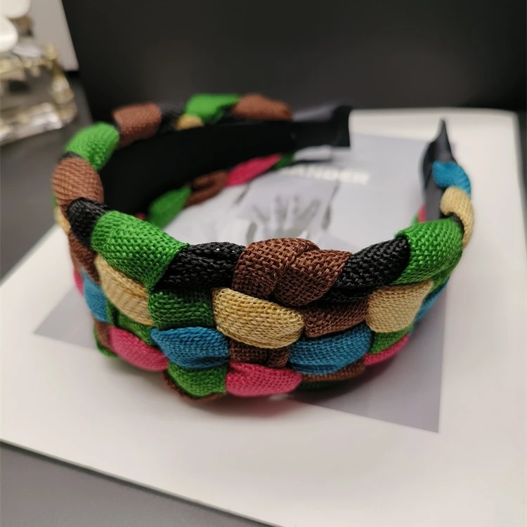 非金属布艺发饰 手工编制麻花辫子宽边发箍女头箍压发超宽发卡ins