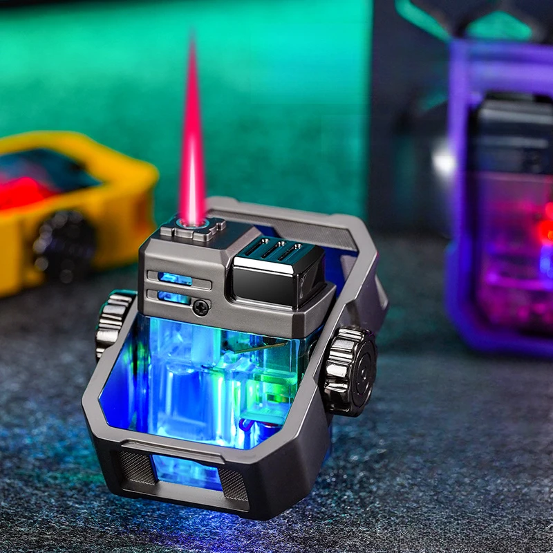 闪光打火机新款机甲陀螺打火机防风红焰透明仓个性时尚礼盒打火机