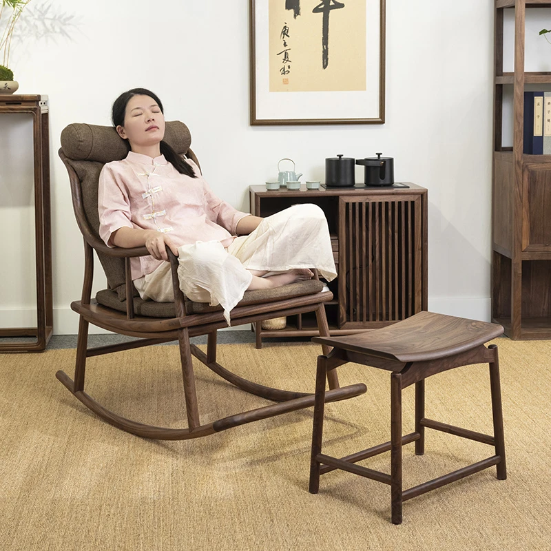 缘林木诗北美黑胡桃木新中式摇摇椅大人阳台午休懒人沙发休闲躺椅