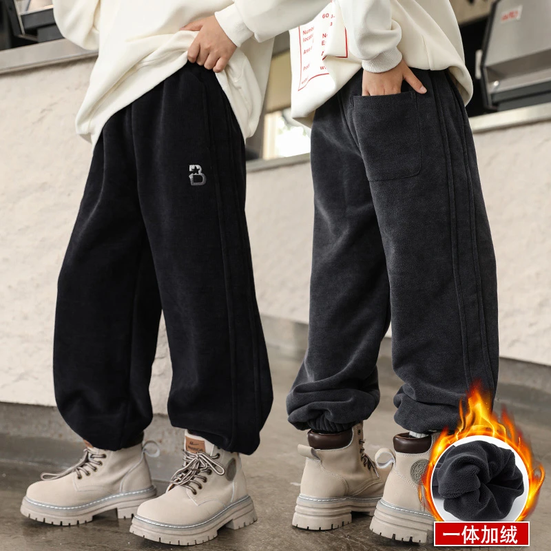 男童加绒裤子秋冬儿童加厚灯芯绒休闲裤2025新款中大童运动裤冬装