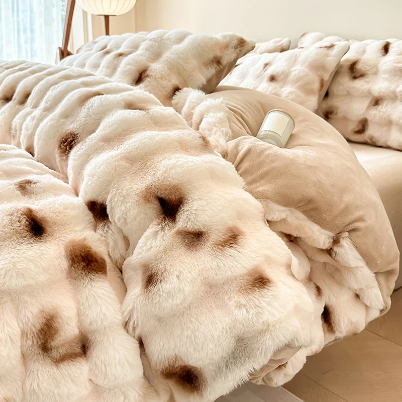 巢尔【豹纹】托斯卡纳仿濑兔毛四件套牛奶绒被套床单四件套床上用品