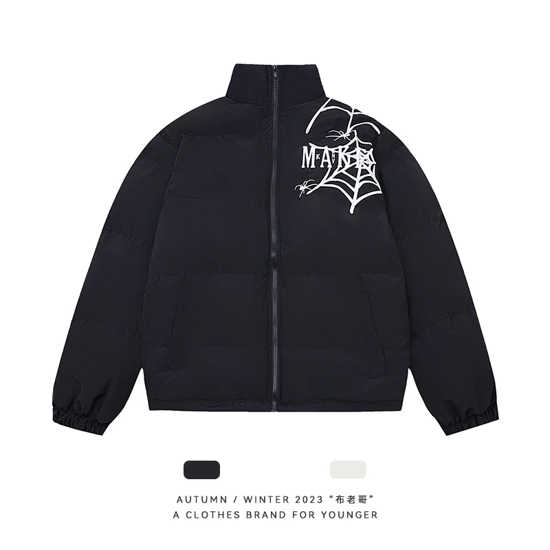 布老哥Blog 国潮原创蜘蛛设计刺绣棉服外套冬季加厚宽松棉衣W831