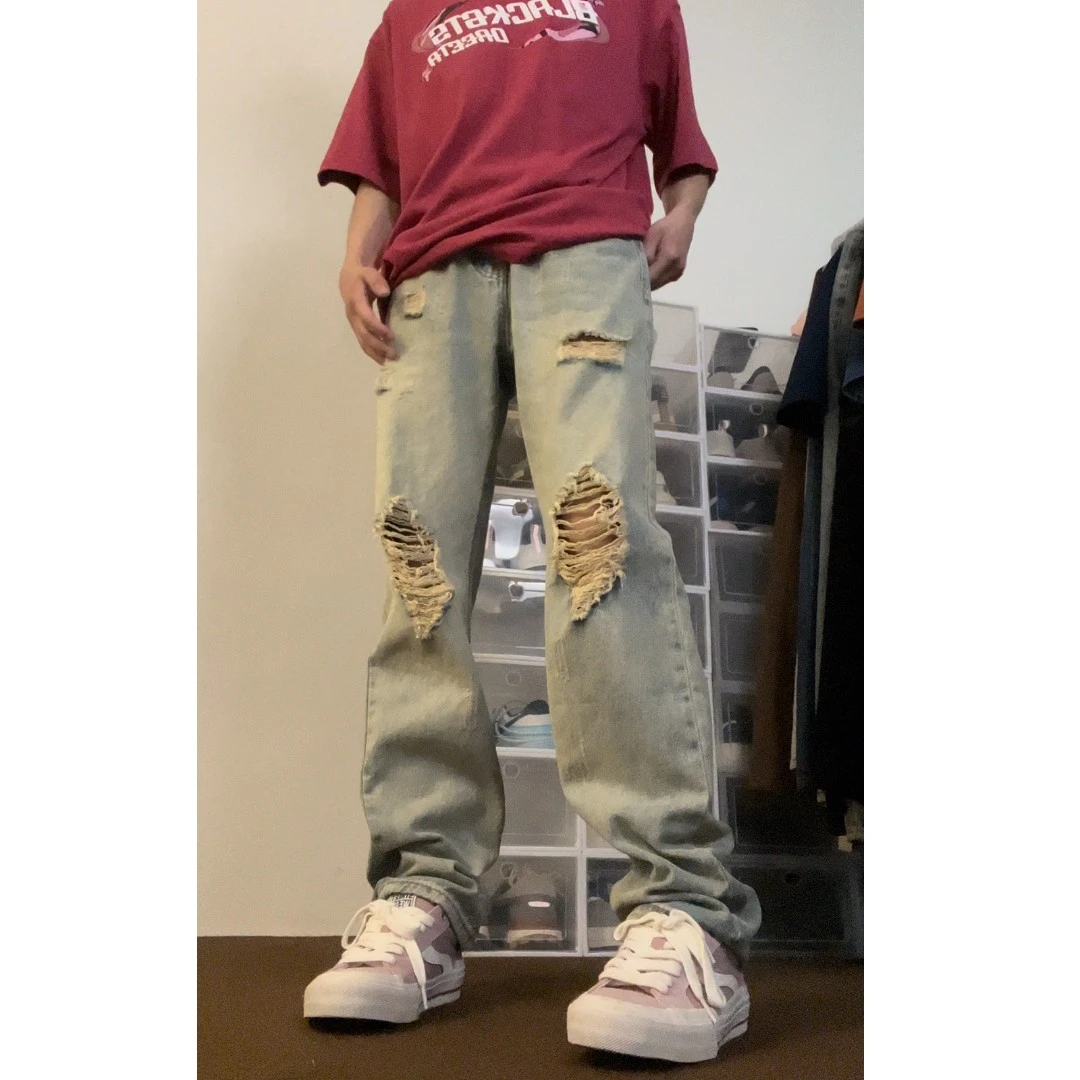 布老哥Blog潮流高街百搭休闲裤男士长裤美式复古宽松牛仔裤子K319