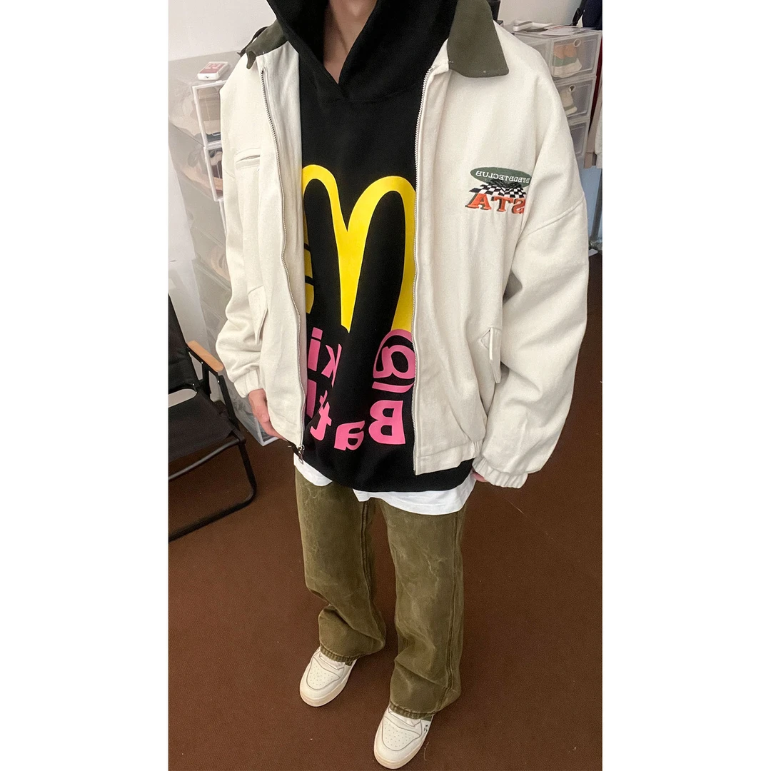 布老哥Blog美式街头马卡龙配色外套上衣宽松休闲夹克ins风潮W100