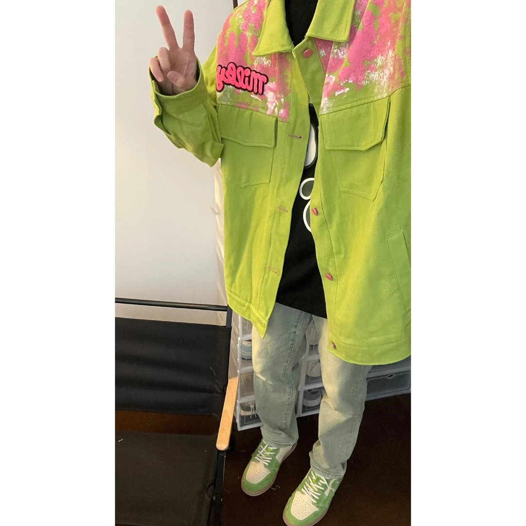 布老哥Blog美式街头字母刺绣扎染夹克男女棒球服工装宽松外套W769