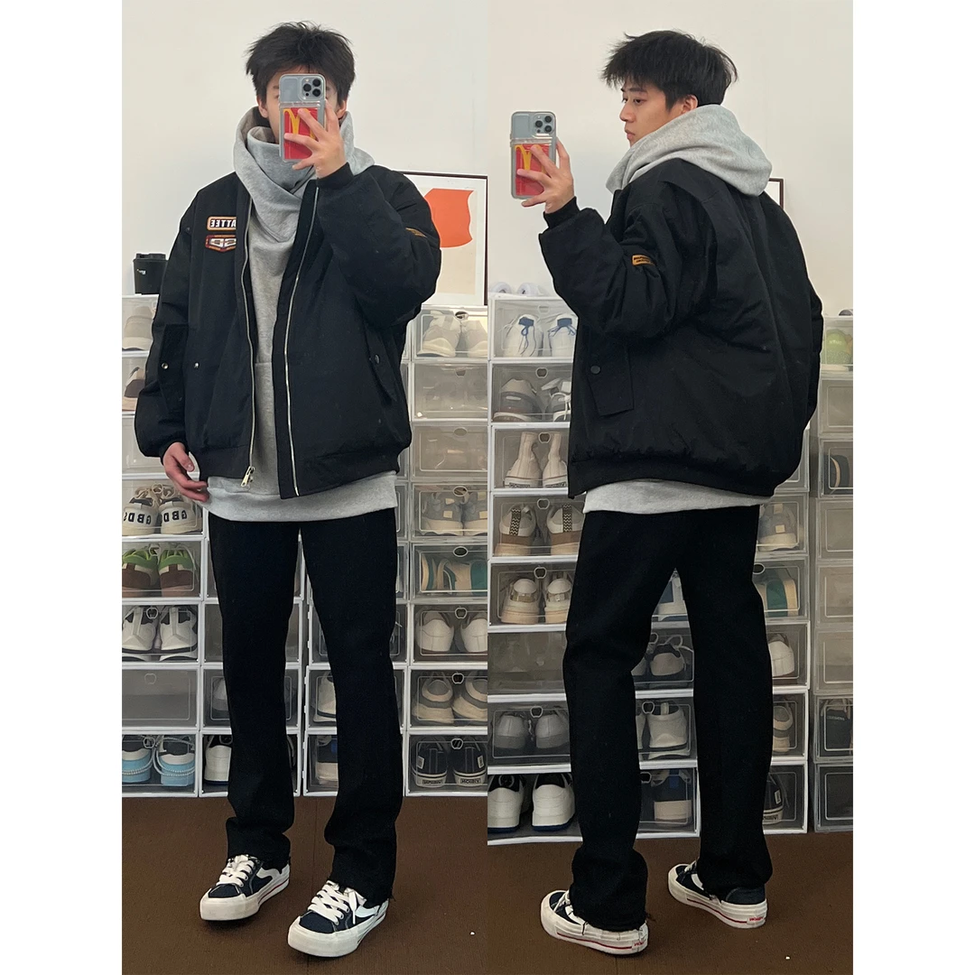 布老哥Blog美式复古刺绣机车保暖加厚棉服飞行员外套情侣潮W644