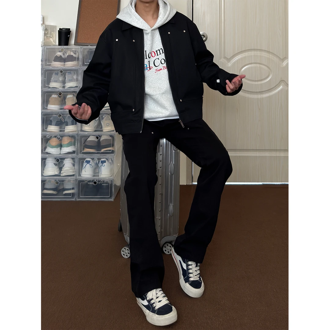 布老哥Blog美式伐木撞钉工装夹克纯色宽松百搭简约翻领外套W182